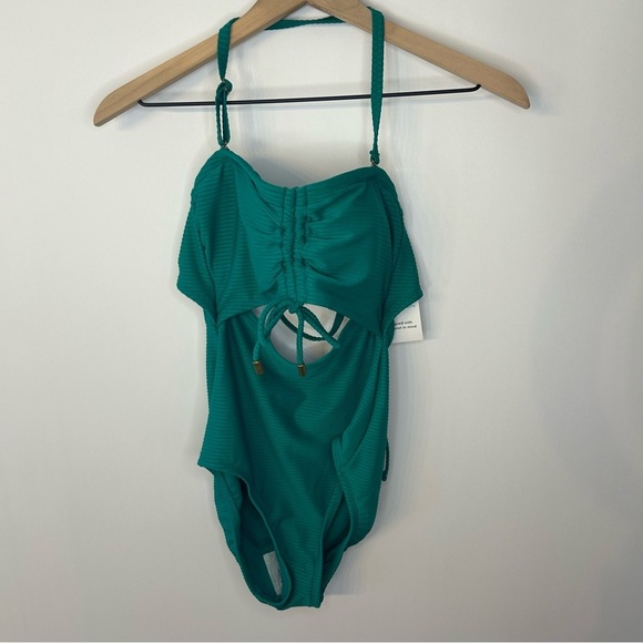 *NWT* Time and Tru Cutout Ribbed One Piece Swimsuit in Green Ocean, Sz S (4-6) - Picture 6 of 12